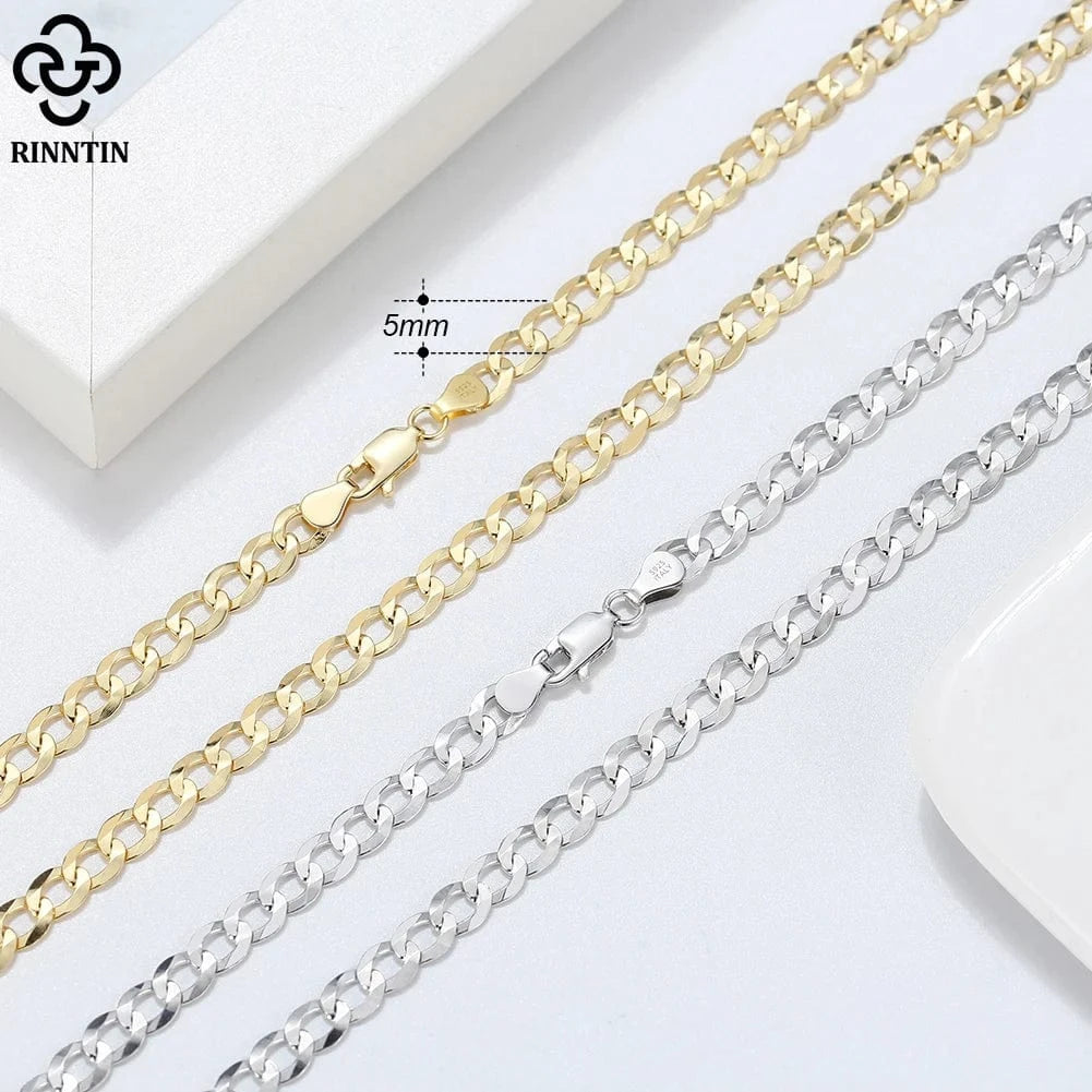 RINNTIN SC60 925 Sterling Silver Italian Diamond Cut Cuban Link Curb Chain Necklace For Women Men Fine Jewelry