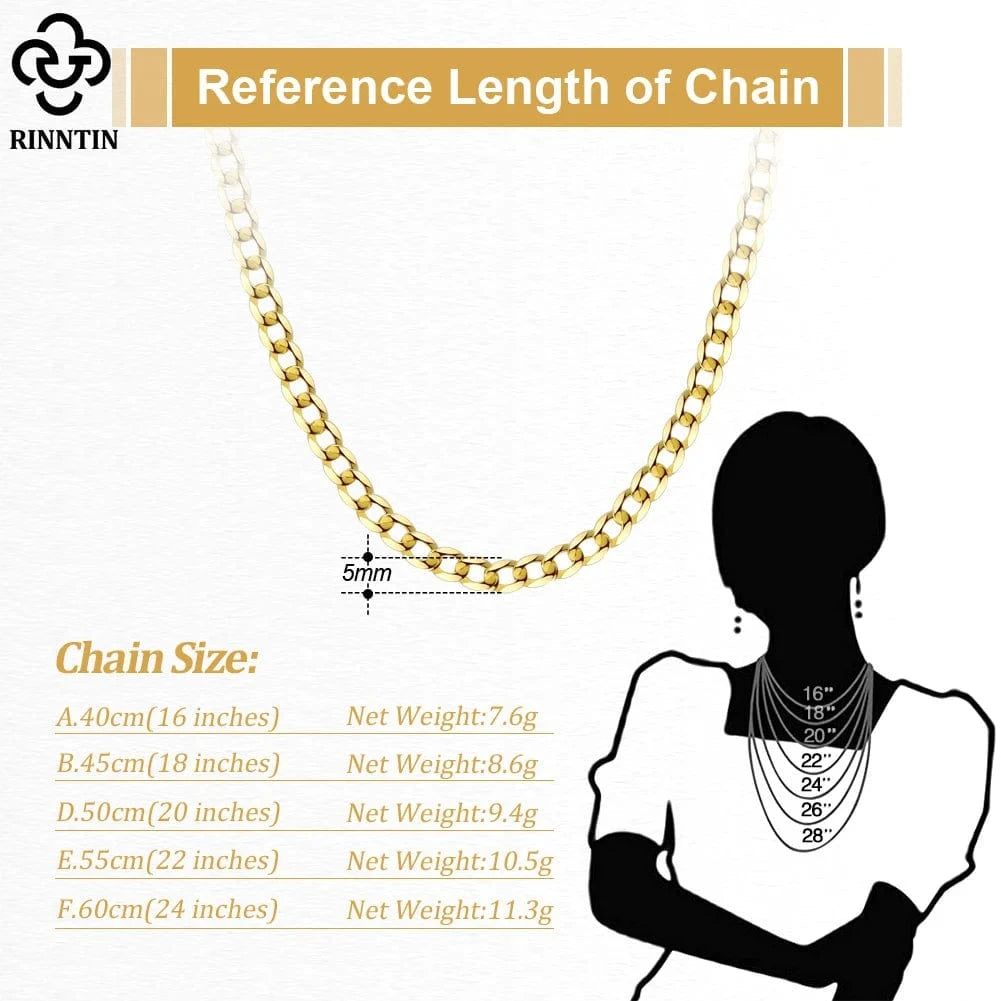 RINNTIN SC60 925 Sterling Silver Italian Diamond Cut Cuban Link Curb Chain Necklace For Women Men Fine Jewelry