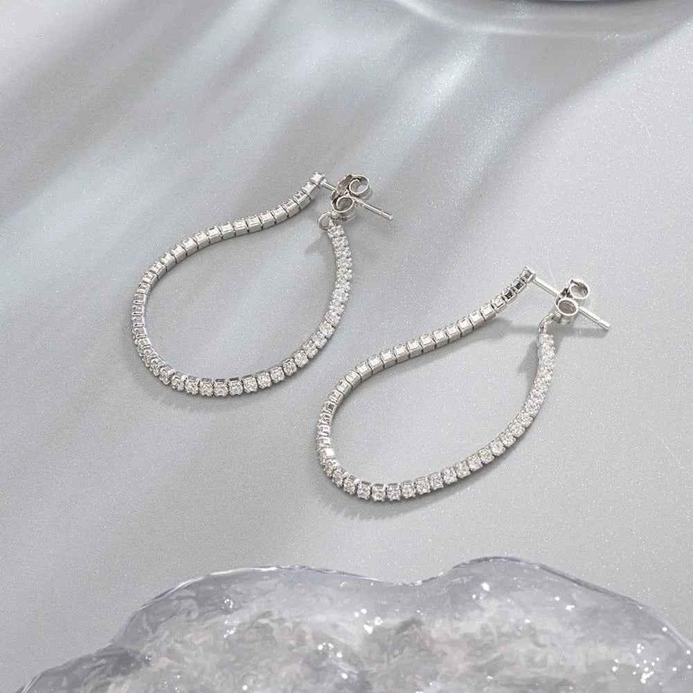 RINNTIN SE380 Luxury Jewelry Earings Ellipse Hoop Earrings Tennis Zirconia 925 Silver Oval Hoop Earrings For Women Wedding Gift