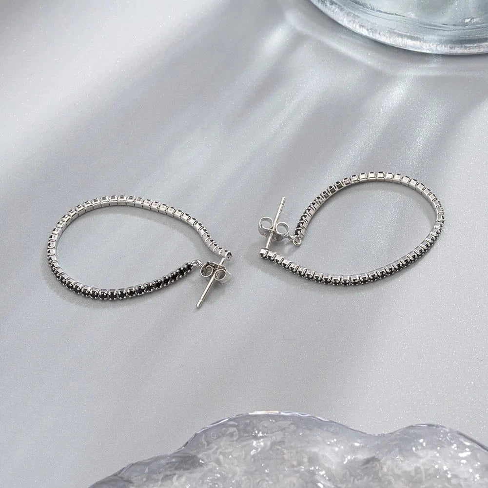 RINNTIN SE380 Luxury Jewelry Earings Ellipse Hoop Earrings Tennis Zirconia 925 Silver Oval Hoop Earrings For Women Wedding Gift