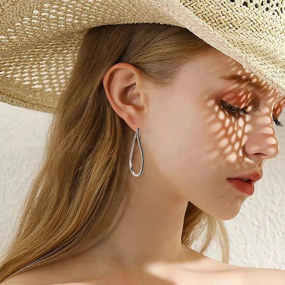 RINNTIN SE380 Luxury Jewelry Earings Ellipse Hoop Earrings Tennis Zirconia 925 Silver Oval Hoop Earrings For Women Wedding Gift