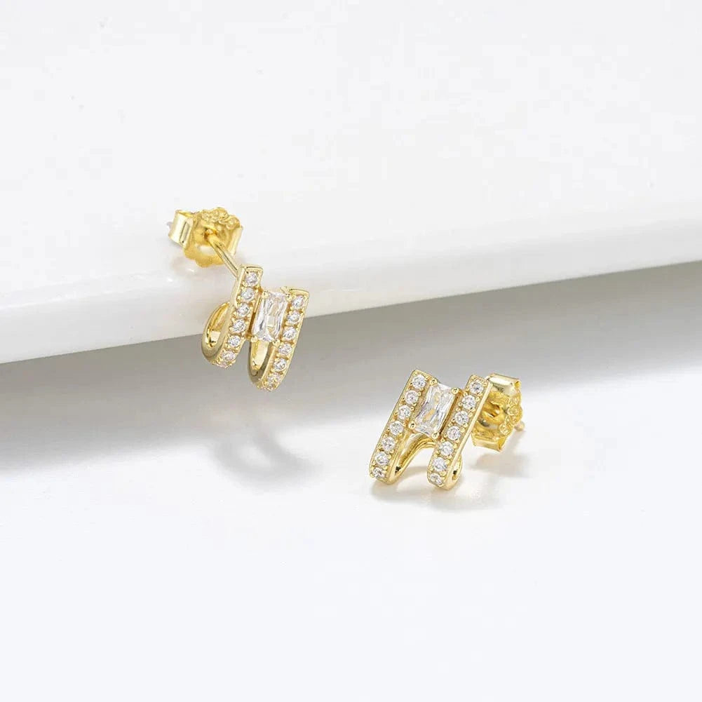 RINNTIN SE383 Fine Jewelry 14K Gold Plated U-Shaped Earrings 925 Sterling Silver Earrings With AAAA Cubic Zirconia