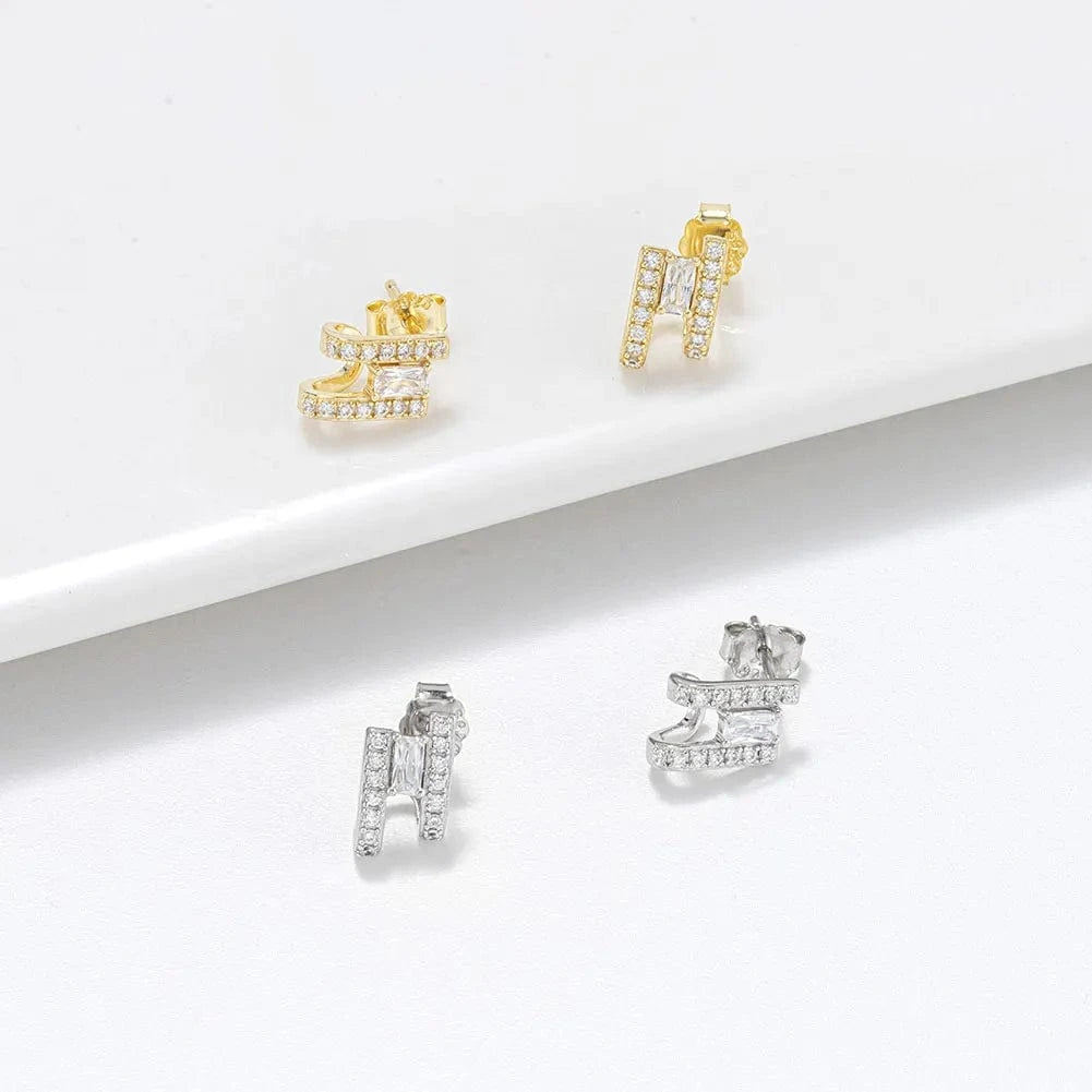 RINNTIN SE383 Fine Jewelry 14K Gold Plated U-Shaped Earrings 925 Sterling Silver Earrings With AAAA Cubic Zirconia