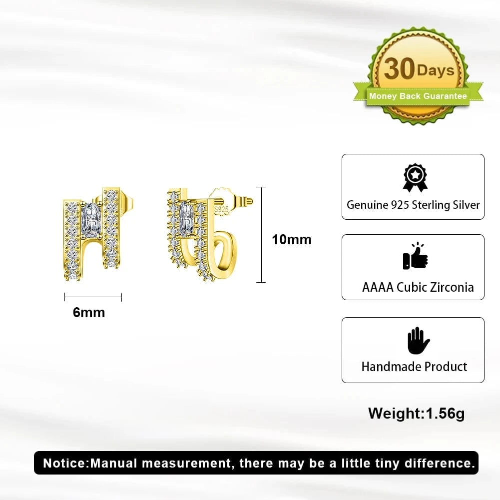 RINNTIN SE383 Fine Jewelry 14K Gold Plated U-Shaped Earrings 925 Sterling Silver Earrings With AAAA Cubic Zirconia