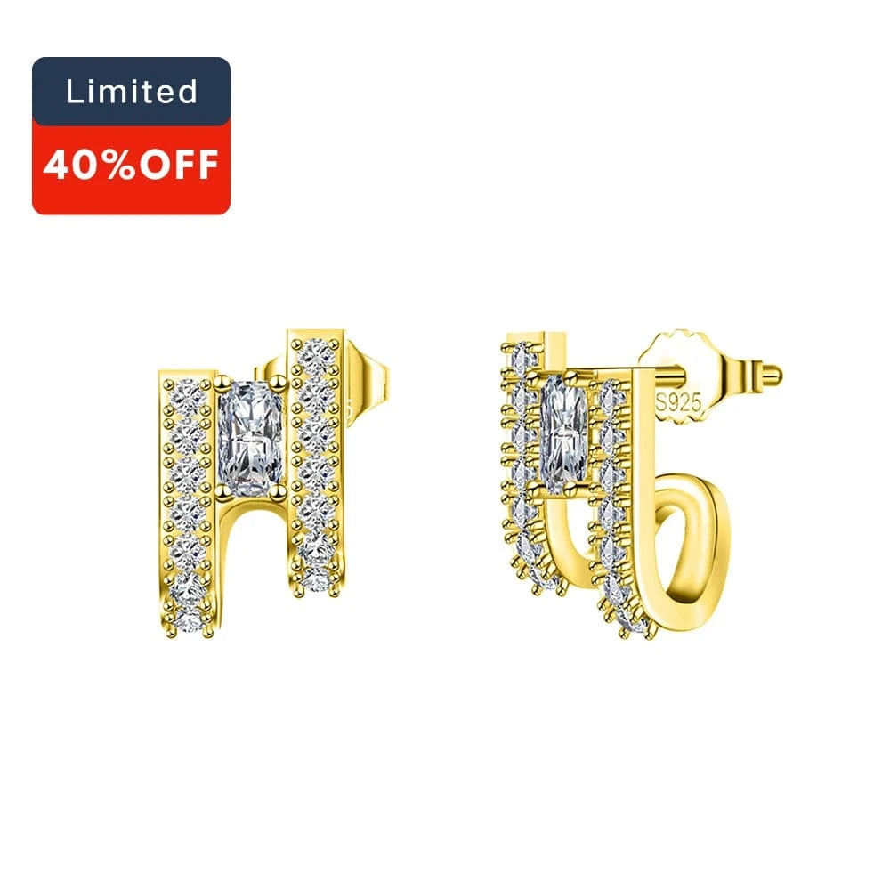 RINNTIN SE383 Fine Jewelry 14K Gold Plated U-Shaped Earrings 925 Sterling Silver Earrings With AAAA Cubic Zirconia
