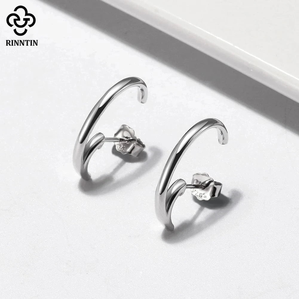 RINNTIN SE388 Fine Jewelry 925 Sterling Silver C-Shaped Simple Earrings 14K Gold Plated Jewelry Earrings For Women