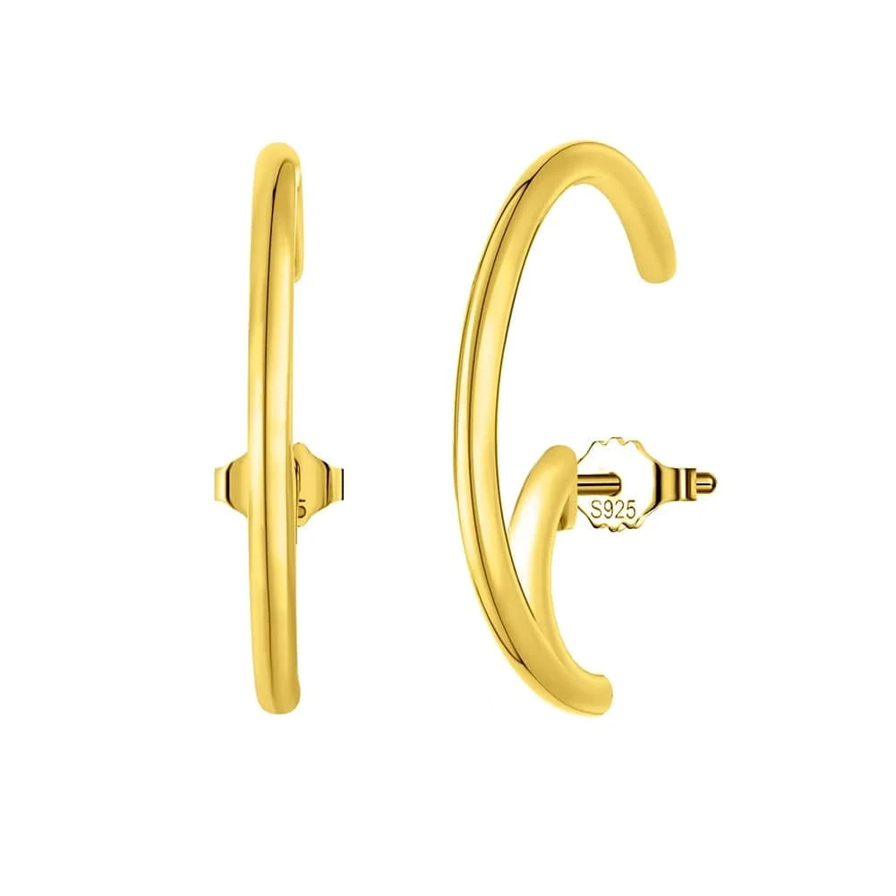 RINNTIN SE388 Fine Jewelry 925 Sterling Silver C-Shaped Simple Earrings 14K Gold Plated Jewelry Earrings For Women