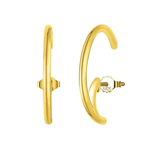 RINNTIN SE388 Fine Jewelry 925 Sterling Silver C-Shaped Simple Earrings 14K Gold Plated Jewelry Earrings For Women