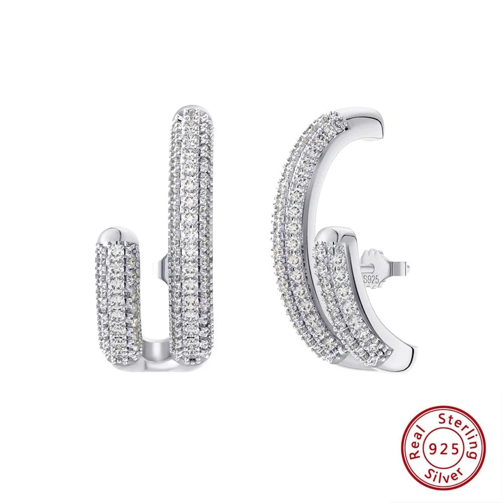 RINNTIN SE391 Fine Jewelry 925 Sterling Silver Earrings Wholesale U Shaped Cubic Zirconia Stud Earrings