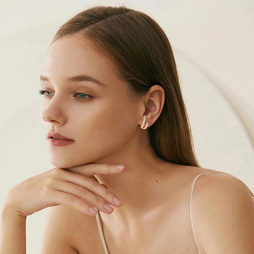 RINNTIN SE391 Fine Jewelry 925 Sterling Silver Earrings Wholesale U Shaped Cubic Zirconia Stud Earrings