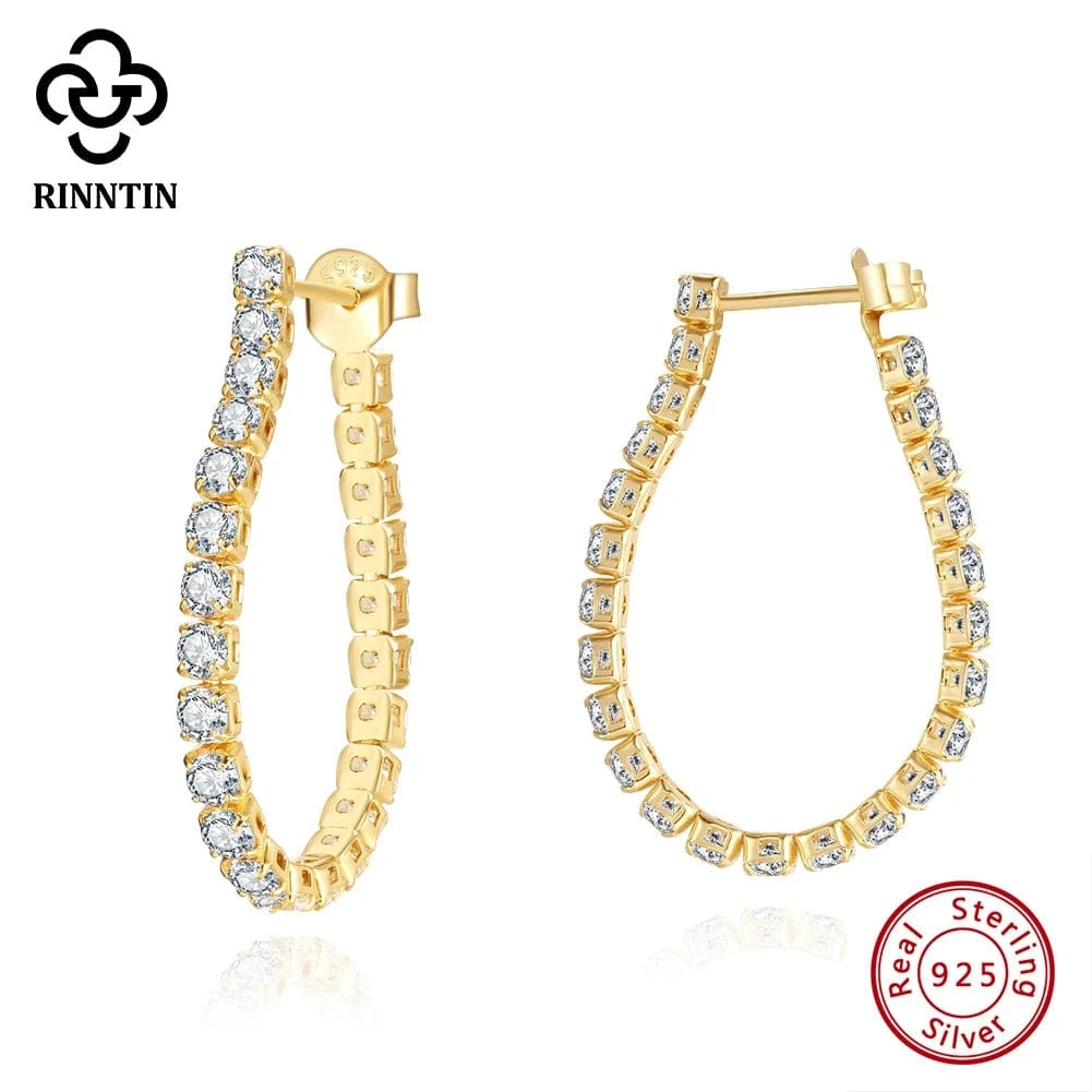 RINNTIN SE395 New Arrival Fine Jewelry 925 Sterling Silver Earrings 2.5mm Round Cut CZ Tennis Chain Earring