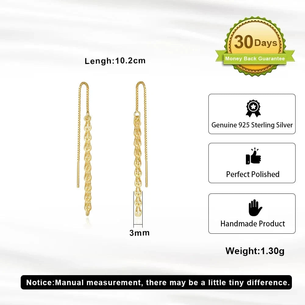RINNTIN SE399 New Arrival Fine Jewelry 925 Sterling Silver Earrings 14K Gold Plated 3mm Phoenix Chain Tassels Earring
