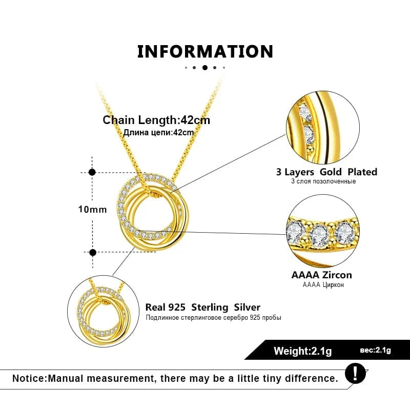 RINNTIN SN175 Fine Jewelry 925 Sterling Silver Necklace 18K Gold Plated Customized  Circle Pendant Necklaces