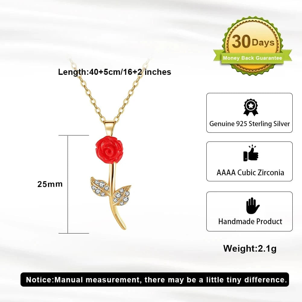 RINNTIN SN341 Fine Jewelry Acrylic Rose Flower Necklace Zircon 14k Gold Plated 925 Sterling Silver Necklaces Women High Quality