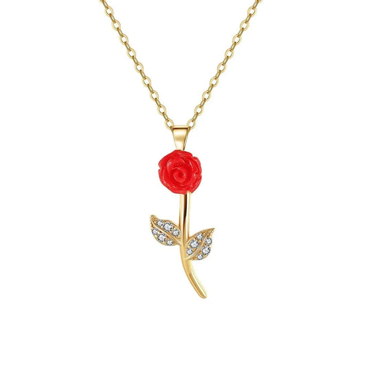 RINNTIN SN341 Fine Jewelry Acrylic Rose Flower Necklace Zircon 14k Gold Plated 925 Sterling Silver Necklaces Women High Quality