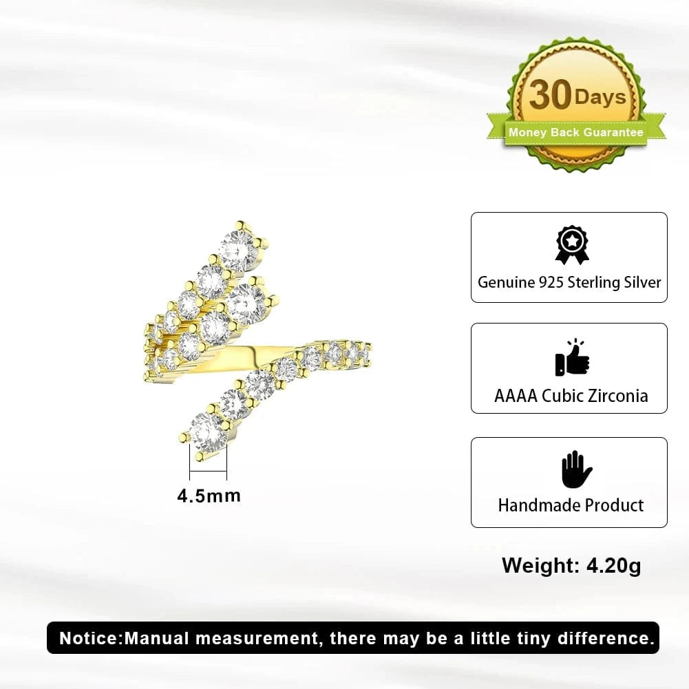 RINNTIN SR305 Fashion Fine Jewelry 14K Gold Plated Adjustable Custom Rings Zircon Price Rings Jewelry Women Sterling Silver 925