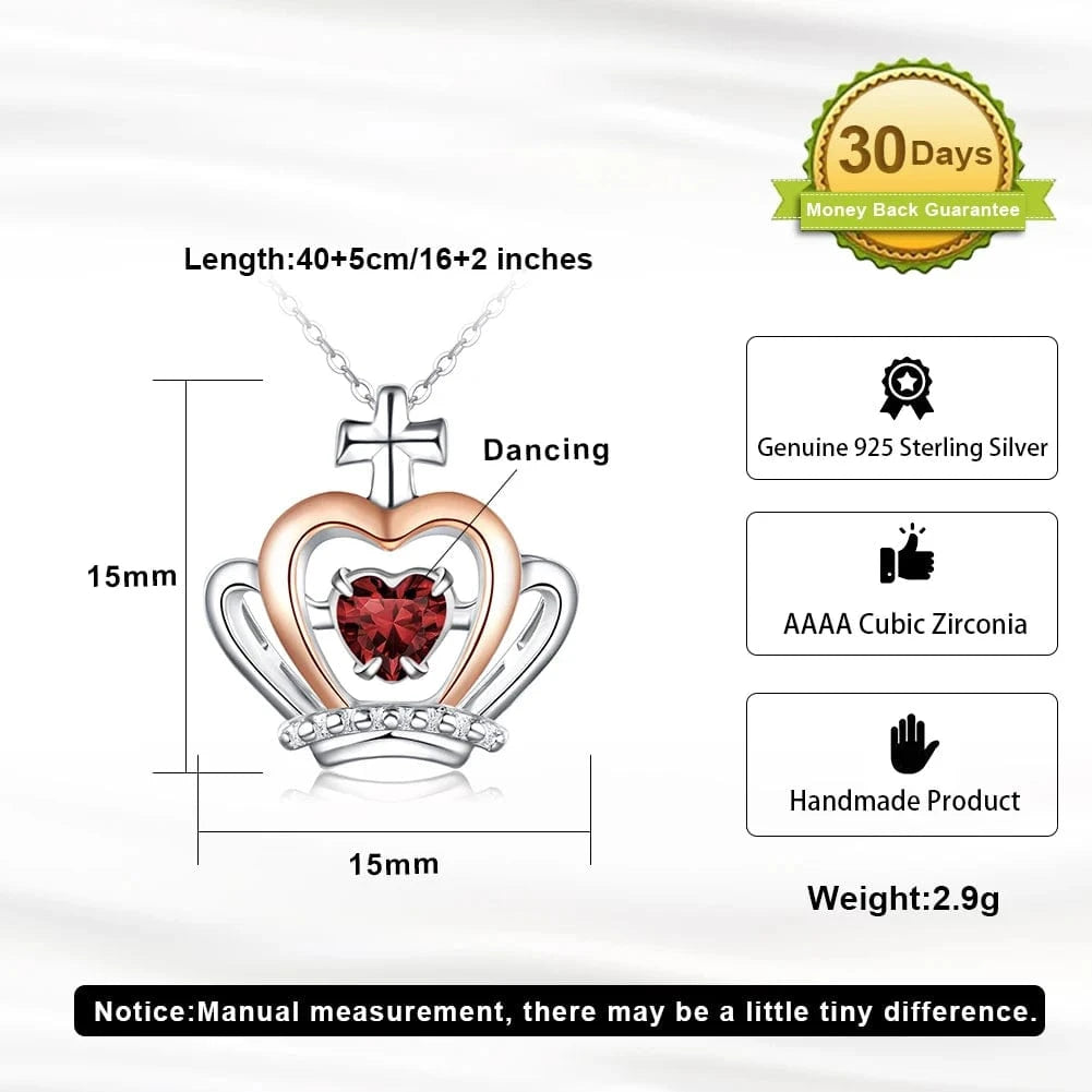 RINNTIN SSN334 Garnet Stone Necklace Jewelry Set for Woman Crown Love Heart Gold Plated 925 Sterling Silver Birthstone Necklace