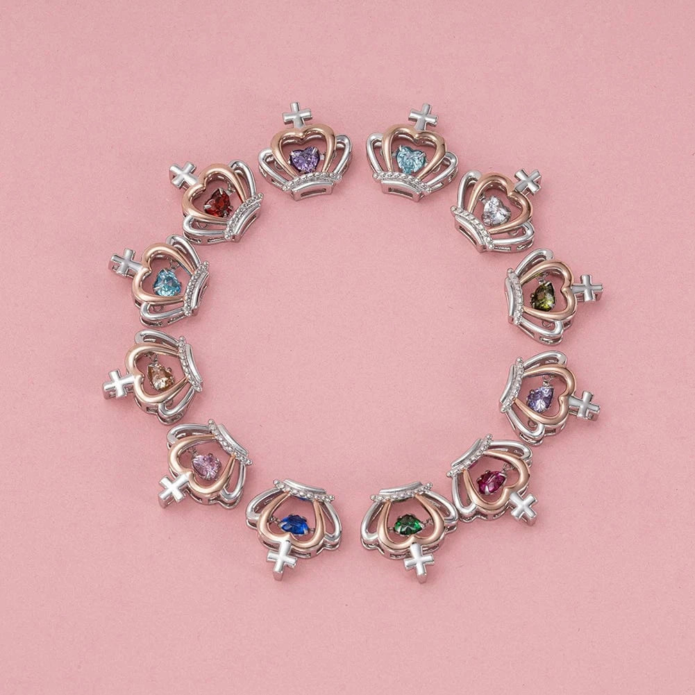 RINNTIN SSN334 Garnet Stone Necklace Jewelry Set for Woman Crown Love Heart Gold Plated 925 Sterling Silver Birthstone Necklace