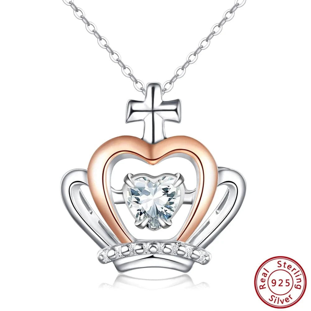 RINNTIN SSN334 Garnet Stone Necklace Jewelry Set for Woman Crown Love Heart Gold Plated 925 Sterling Silver Birthstone Necklace