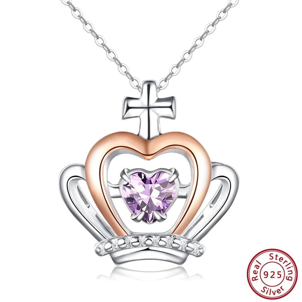 RINNTIN SSN334 Garnet Stone Necklace Jewelry Set for Woman Crown Love Heart Gold Plated 925 Sterling Silver Birthstone Necklace