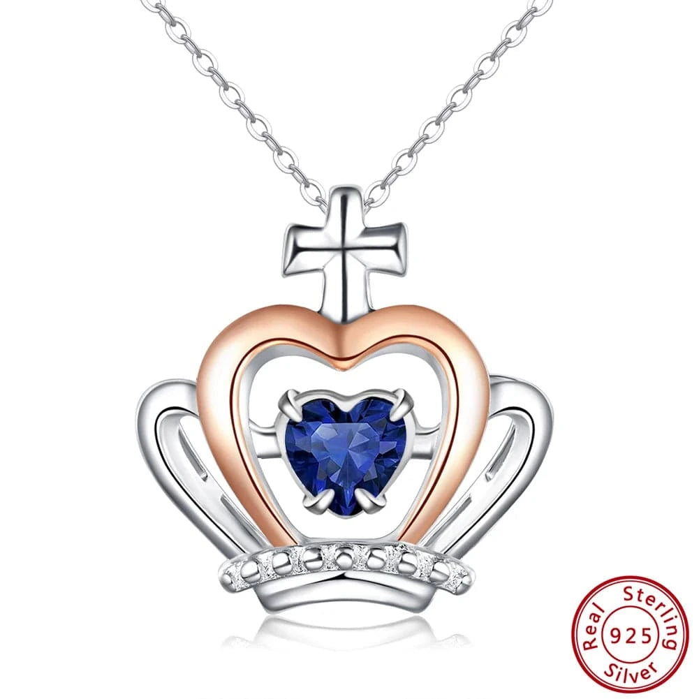 RINNTIN SSN334 Garnet Stone Necklace Jewelry Set for Woman Crown Love Heart Gold Plated 925 Sterling Silver Birthstone Necklace