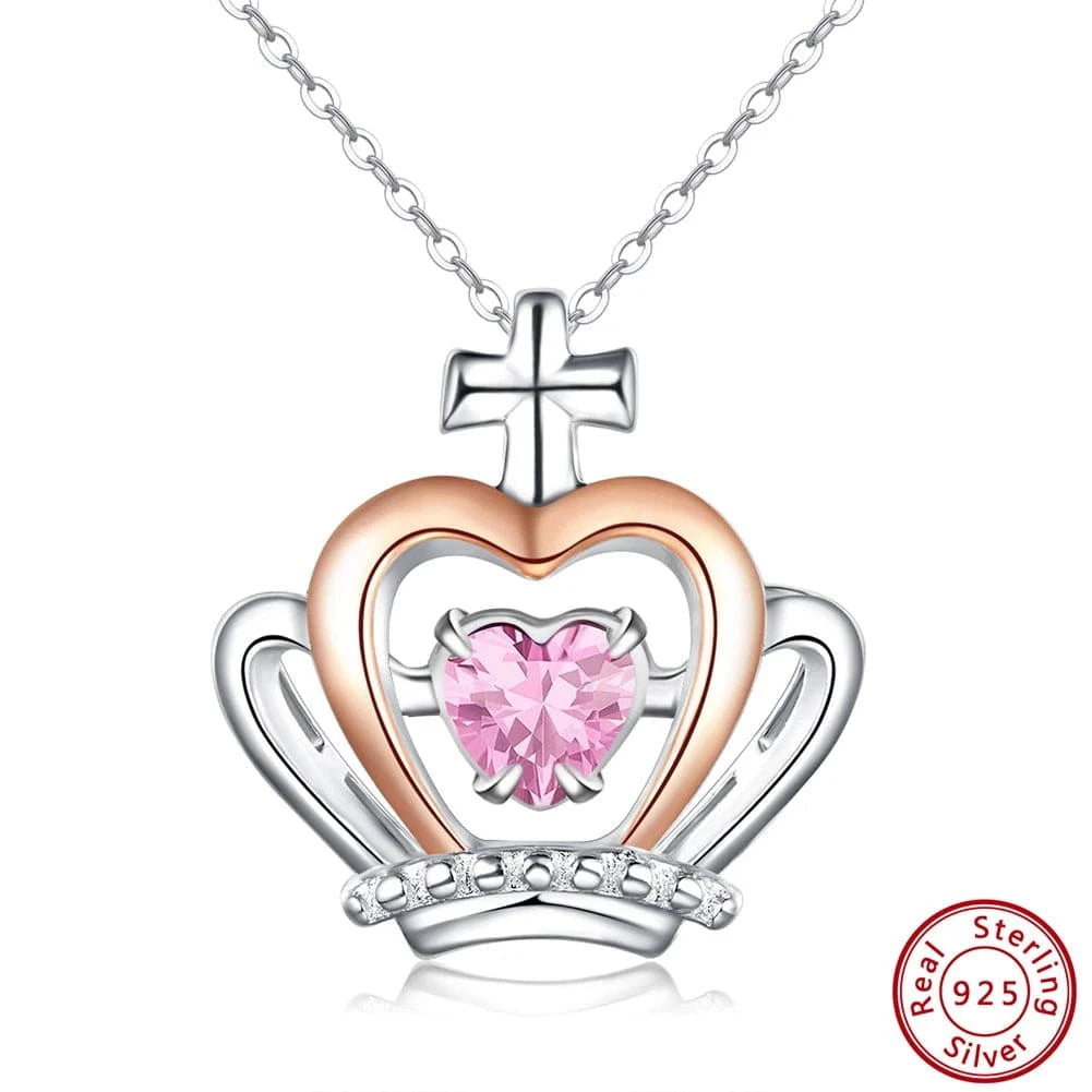 RINNTIN SSN334 Garnet Stone Necklace Jewelry Set for Woman Crown Love Heart Gold Plated 925 Sterling Silver Birthstone Necklace