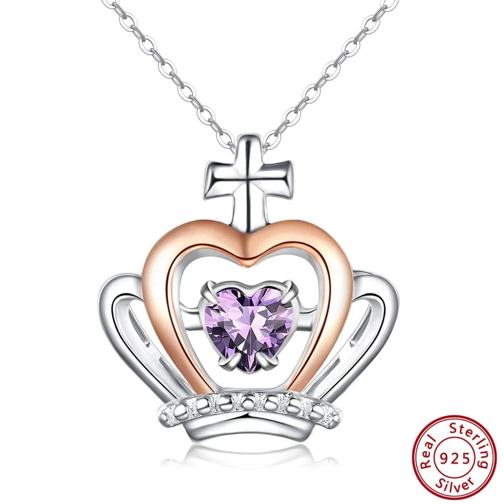 RINNTIN SSN334 Garnet Stone Necklace Jewelry Set for Woman Crown Love Heart Gold Plated 925 Sterling Silver Birthstone Necklace