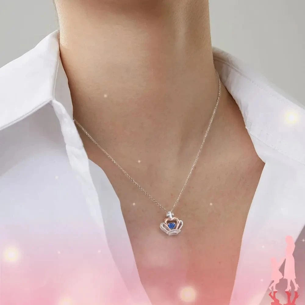RINNTIN SSN334 Garnet Stone Necklace Jewelry Set for Woman Crown Love Heart Gold Plated 925 Sterling Silver Birthstone Necklace