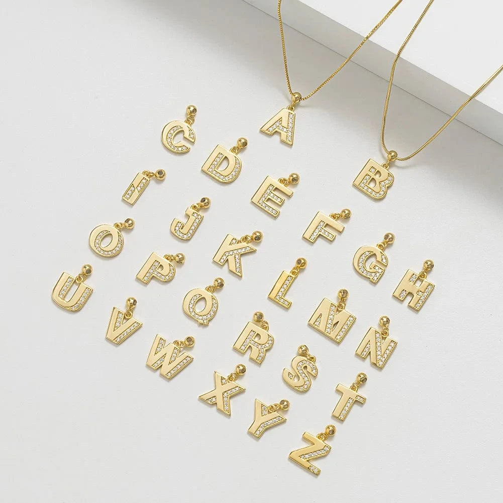RINNTIN ZK New Arrival Customized Gold Plated S925 Silver Chain With Zircon Heart Charms Personalized Alphabet Letter Necklace