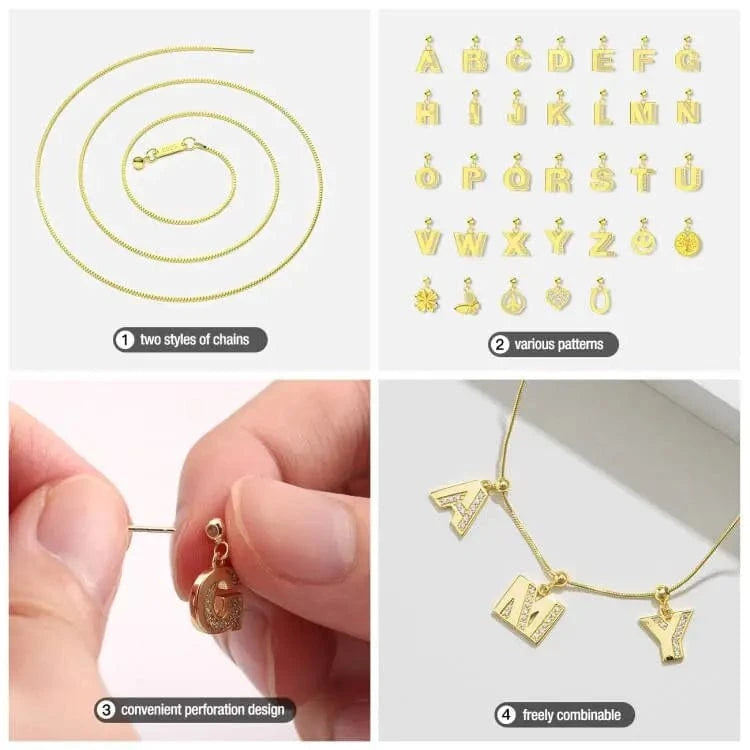 RINNTIN ZK New Arrival Customized Gold Plated S925 Silver Chain With Zircon Heart Charms Personalized Alphabet Letter Necklace