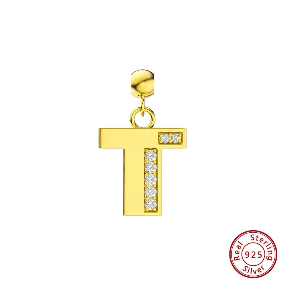 RINNTIN ZK New Arrival Customized Gold Plated S925 Silver Chain With Zircon Heart Charms Personalized Alphabet Letter Necklace