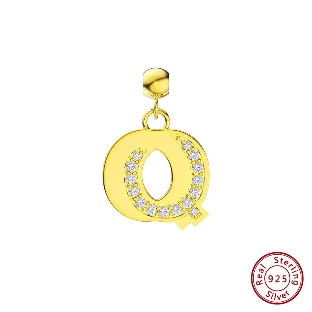 RINNTIN ZK New Arrival Customized Gold Plated S925 Silver Chain With Zircon Heart Charms Personalized Alphabet Letter Necklace