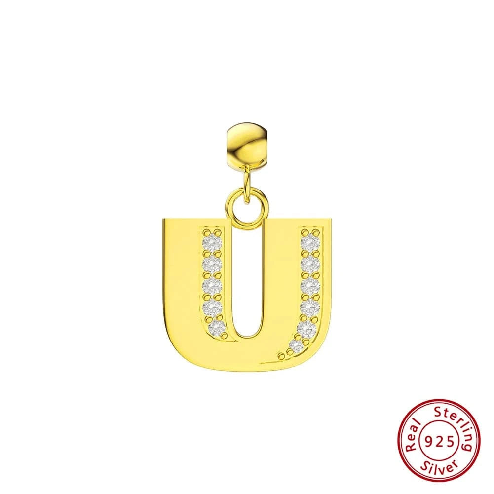 RINNTIN ZK New Arrival Customized Gold Plated S925 Silver Chain With Zircon Heart Charms Personalized Alphabet Letter Necklace