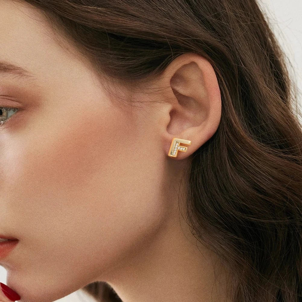 RINNTIN ZKE01 Fine Jewelry Earrings 2023 Zircon Letter Stud Earrings Silver 925 Sterling Women Wholesale Bulk Earring Alphabet