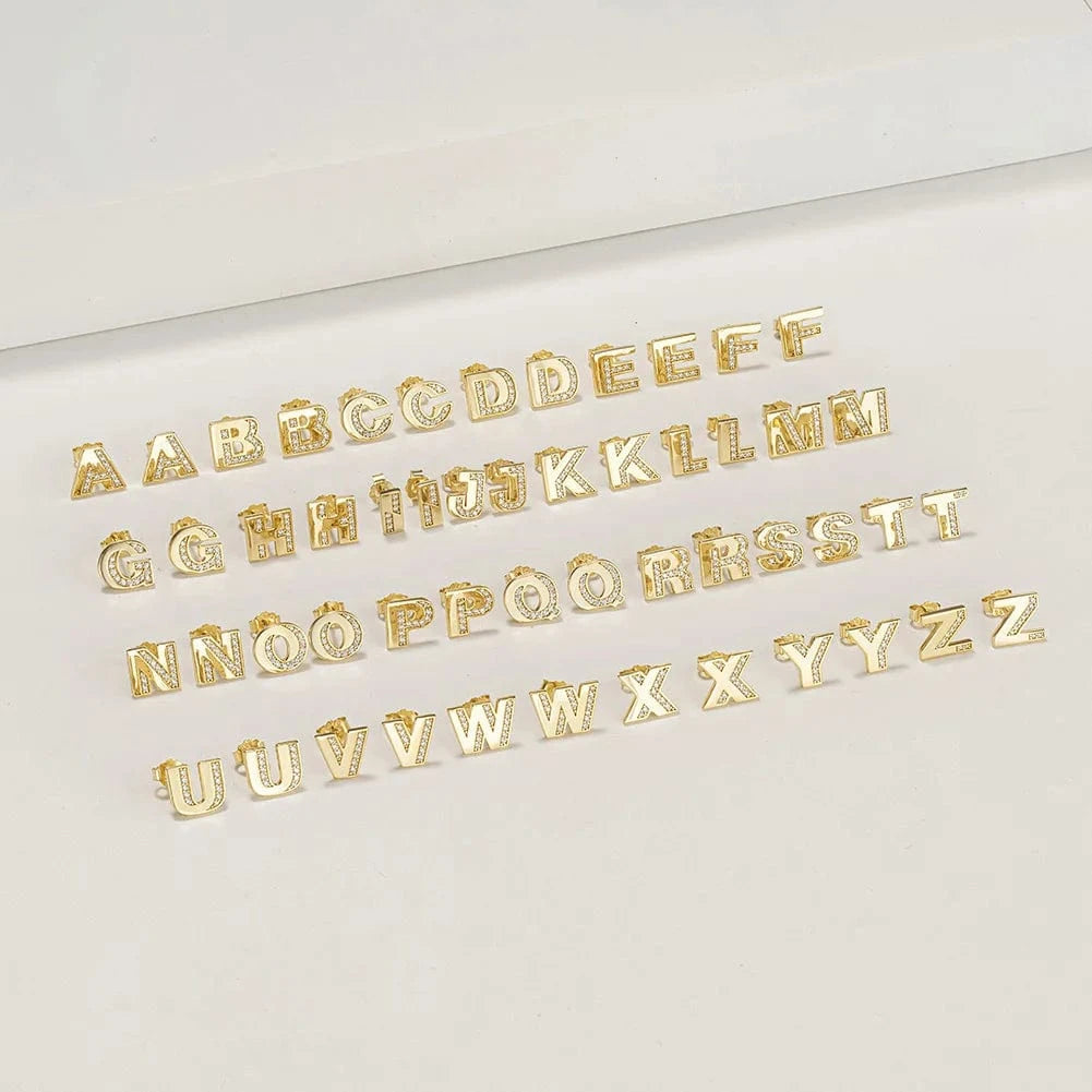RINNTIN ZKE01 Fine Jewelry Earrings 2023 Zircon Letter Stud Earrings Silver 925 Sterling Women Wholesale Bulk Earring Alphabet
