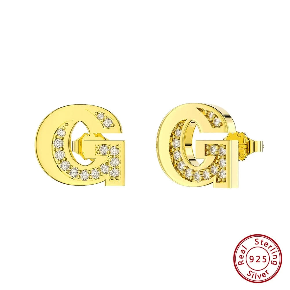 RINNTIN ZKE01 Fine Jewelry Earrings 2023 Zircon Letter Stud Earrings Silver 925 Sterling Women Wholesale Bulk Earring Alphabet