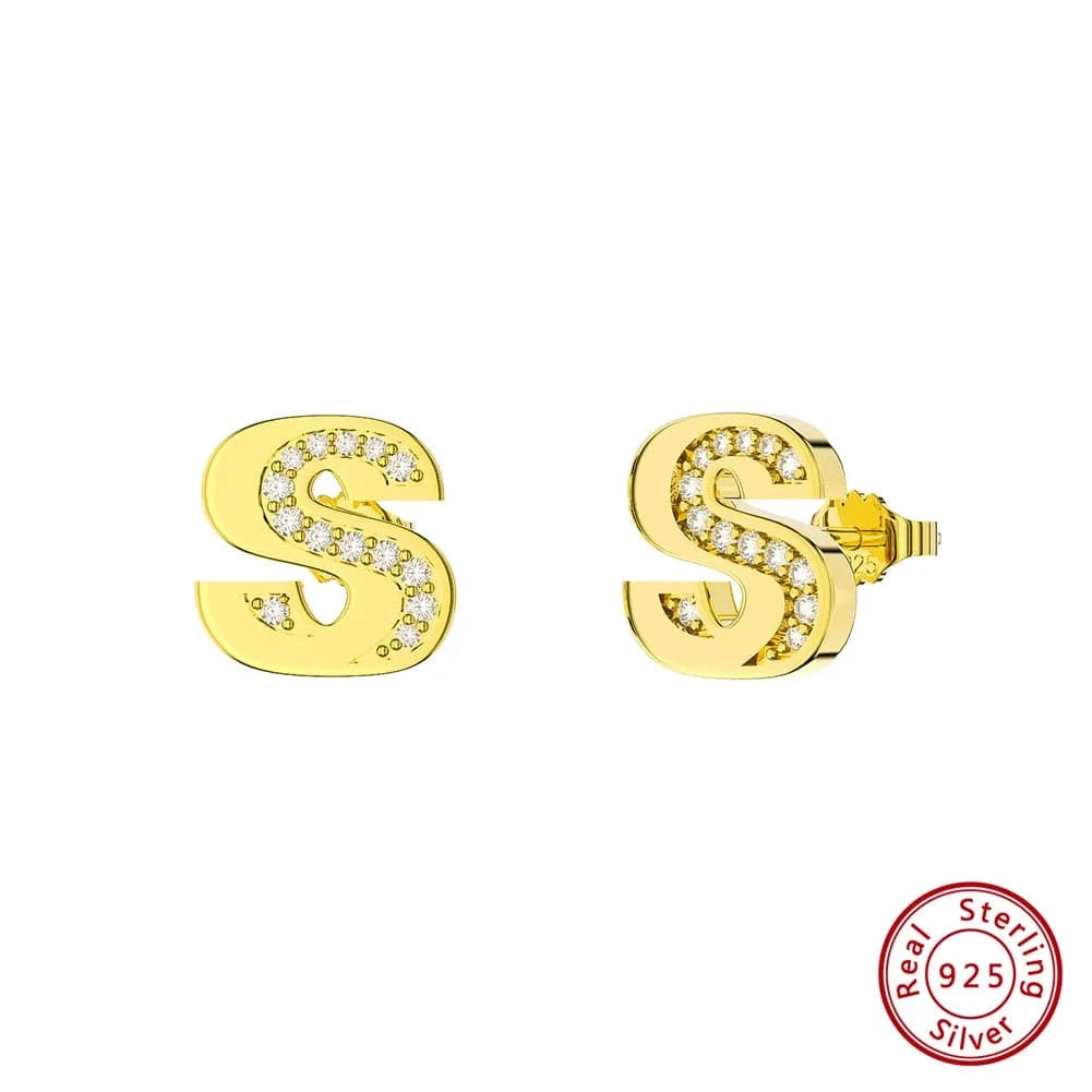 RINNTIN ZKE01 Fine Jewelry Earrings 2023 Zircon Letter Stud Earrings Silver 925 Sterling Women Wholesale Bulk Earring Alphabet