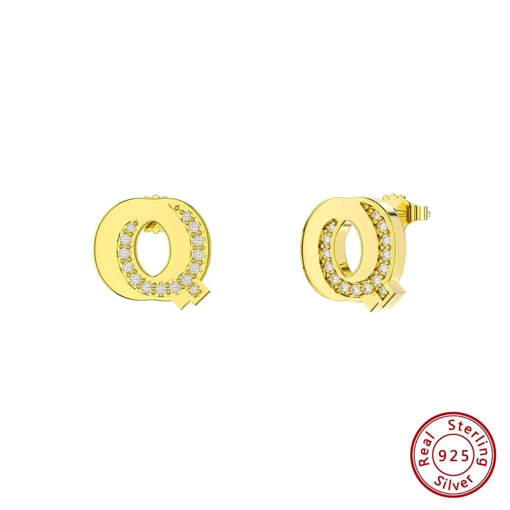 RINNTIN ZKE01 Fine Jewelry Earrings 2023 Zircon Letter Stud Earrings Silver 925 Sterling Women Wholesale Bulk Earring Alphabet