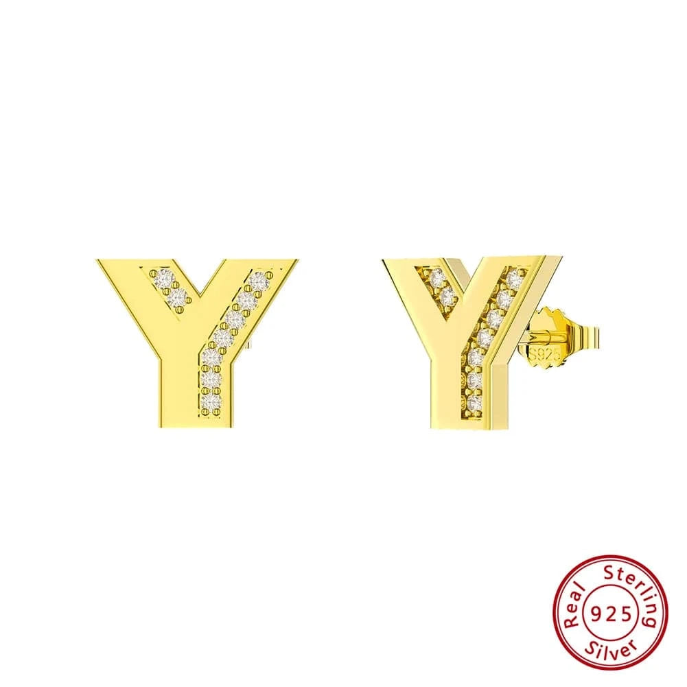 RINNTIN ZKE01 Fine Jewelry Earrings 2023 Zircon Letter Stud Earrings Silver 925 Sterling Women Wholesale Bulk Earring Alphabet