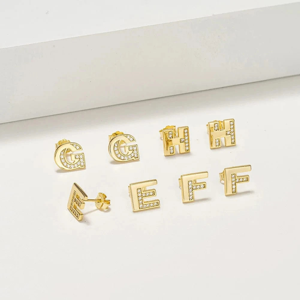 RINNTIN ZKE01 Fine Jewelry Earrings 2023 Zircon Letter Stud Earrings Silver 925 Sterling Women Wholesale Bulk Earring Alphabet