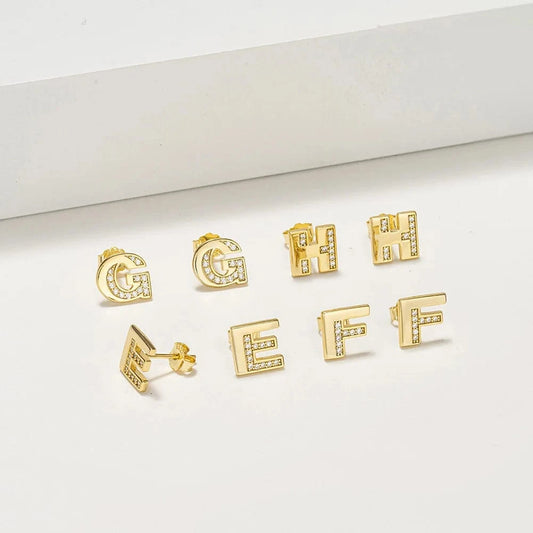 RINNTIN ZKE01 Fine Jewelry Earrings 2023 Zircon Letter Stud Earrings Silver 925 Sterling Women Wholesale Bulk Earring Alphabet