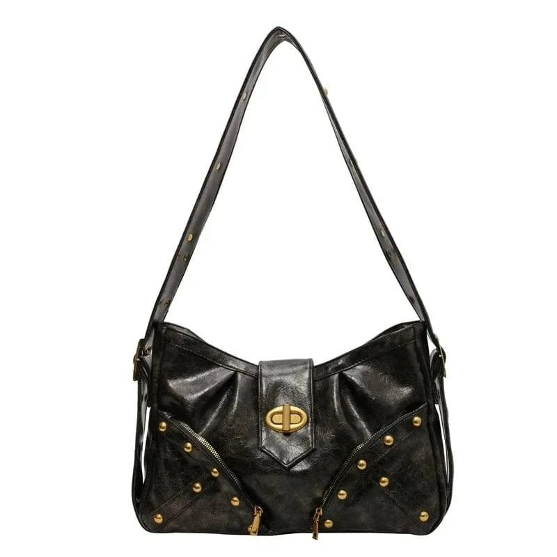 Rivets Design Retro Shoulder Bags for Women 2024 PU Leather Vintage Ladies Handbags Female Crossbody Bags