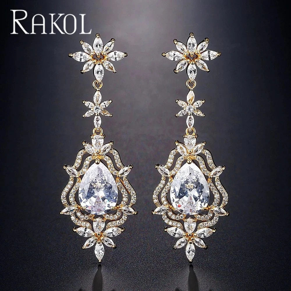 Rokol Ep1061 2022 New Arrival Wedding Luxury Earring Gold Plated Zircon Earrings Silver Earrings Wedding Jewelry High Quality