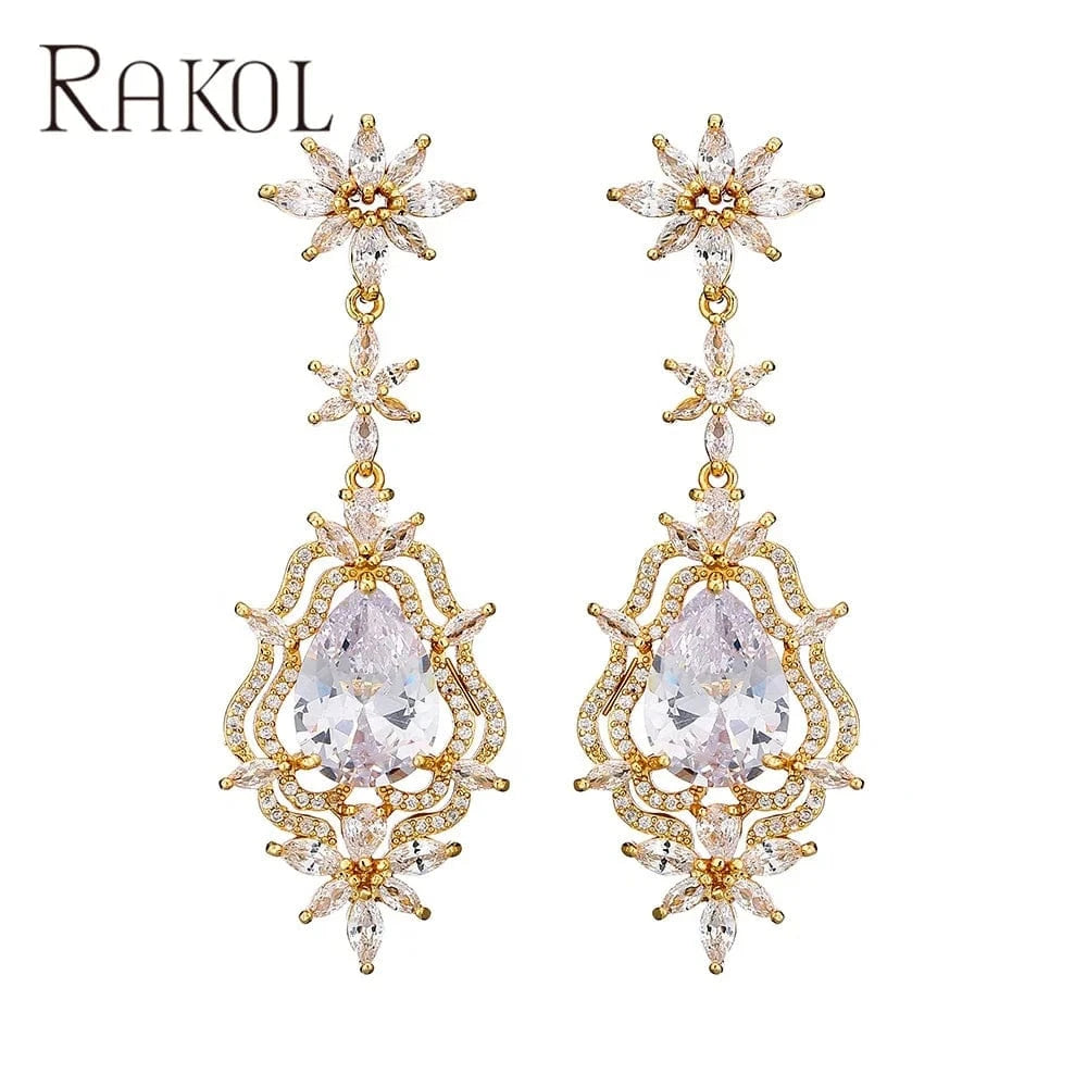 Rokol Ep1061 2022 New Arrival Wedding Luxury Earring Gold Plated Zircon Earrings Silver Earrings Wedding Jewelry High Quality