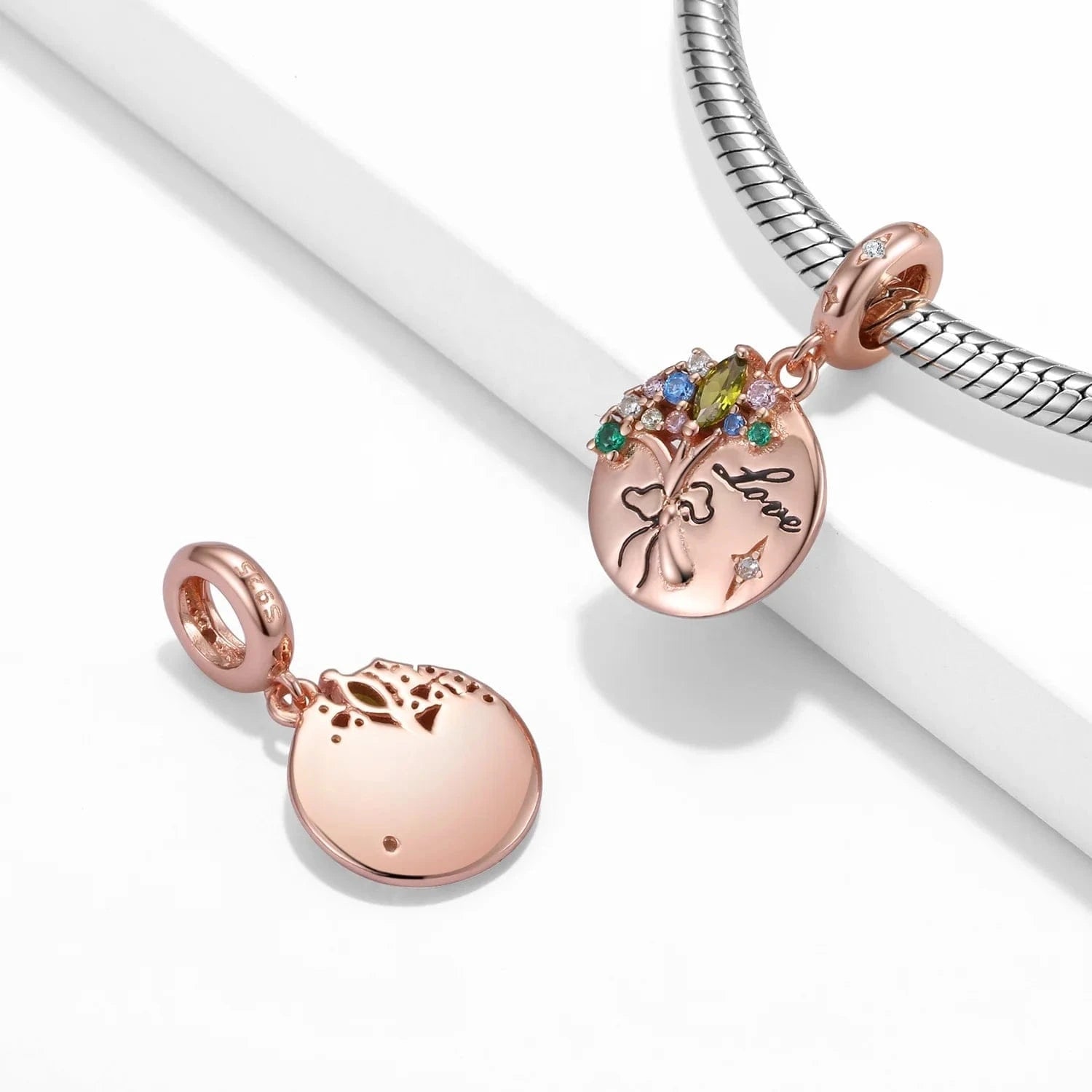Romantic Bouquet Pendant 925 Sterling Silver with colorful CZ for Women charm bead Rose gold plated jewelry Bracelet Wholesale