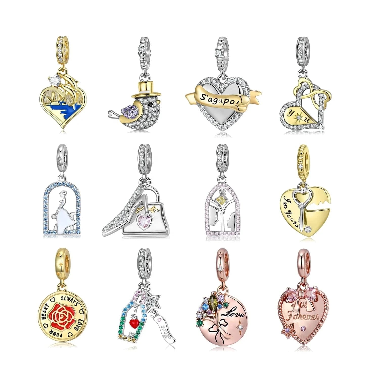 Romantic Bouquet Pendant 925 Sterling Silver with colorful CZ for Women charm bead Rose gold plated jewelry Bracelet Wholesale