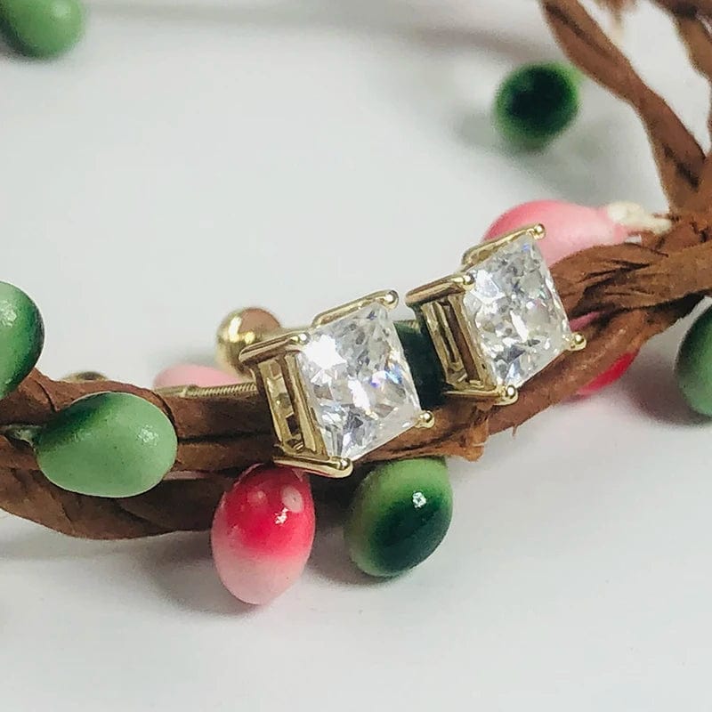 Romantic / moissanite earrongs 1 pair Princess shape moissanite gemstone earrings  14K  plated high quality  lady's jewelry