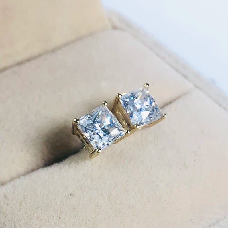 Romantic / moissanite earrongs 1 pair Princess shape moissanite gemstone earrings  14K  plated high quality  lady's jewelry
