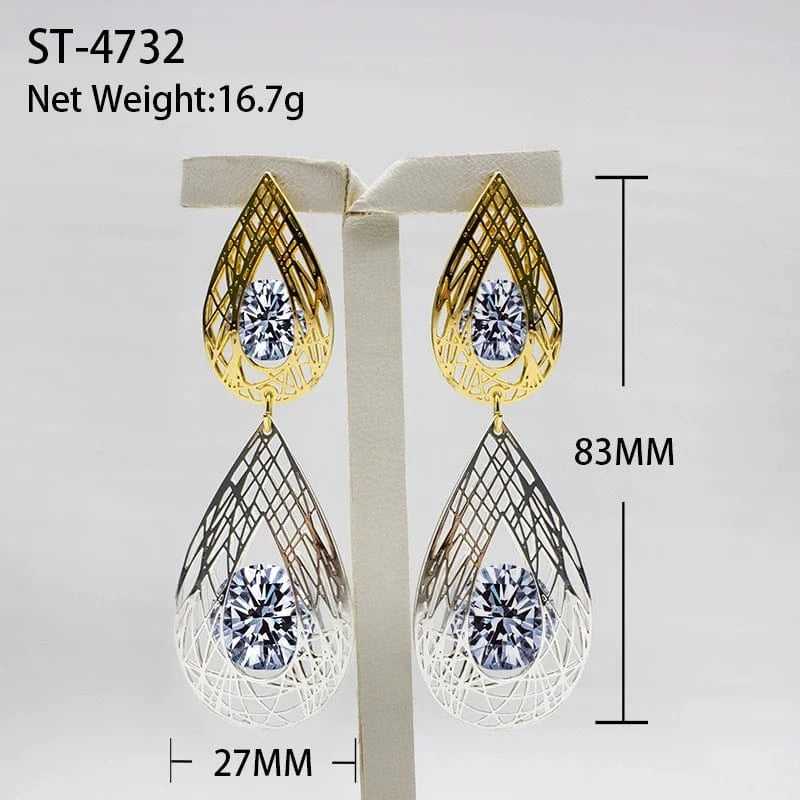 Romantic / ST-4732 New Fashion African Earrings 24K Gold Plated Statement Zircon Drop Earrings Women Fine Jewelry Earrings