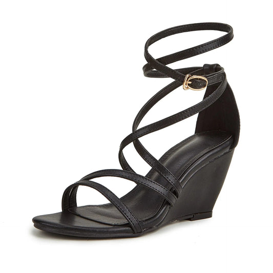 Rome Style Women Lace Up Dress Platform High Heel Sandals Summer T-strap Open Toe Female Wedges Flat Shoes